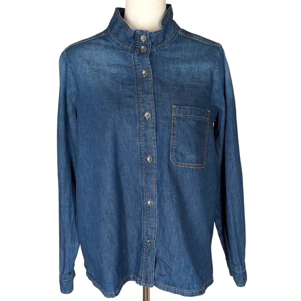 Soft Surroundings Blue Chambray Denim Shirt Blouse Long Sleeve Tunic Top Large